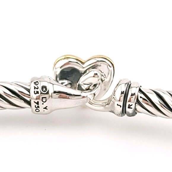 David Yurman Classis Cable 3mm Sterling Silver 18k Gold Heart Station Bracelet - Picture 10 of 10